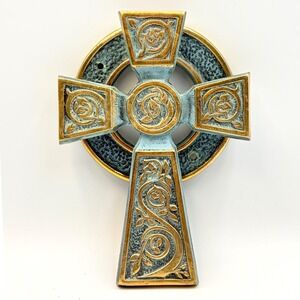 Vintage Celtic High Cross Door Knocker Brass Christian Irish Vines Heavy